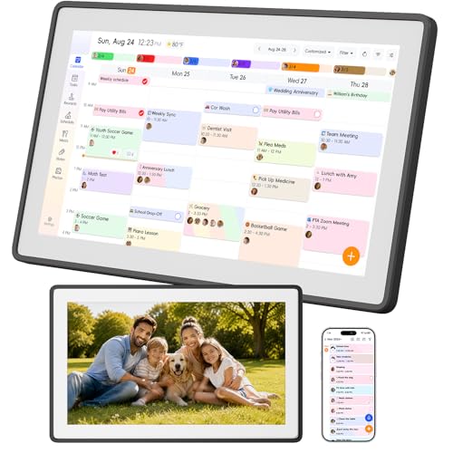 OWNCOZY 15.6" Digital Family Calendar Wall Planner, Family Command Center with Touch Screen Shared Schedules, Chore Chart To Do List Digital Photo Frame No Required Subscription, Black
