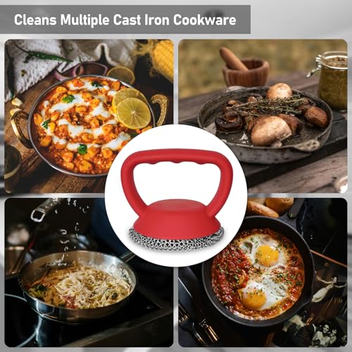 Image of Cast Iron Scrubber 316 Stainless (Heavy-Duty Handle with 3mm Welded Thin Rings for Cleaning cast Iron pots, Pans, Frying Pans, and Grills - Durable Chain Scrubber for Kitchen use)
