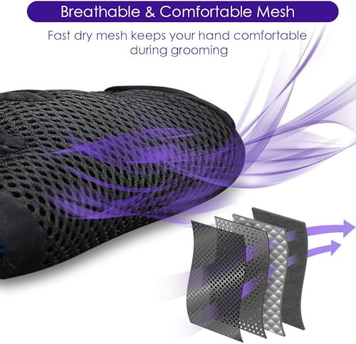 Image of DELOMO Pet Hair Remover Glove - Gentle Pet Grooming Glove Brush - Deshedding Glove - Massage Mitt with Enhanced Five Finger Design - Perfect for Dogs & Cats with Long & Short Fur - 1 Pack, Purple