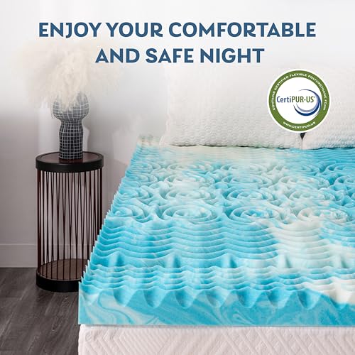 Image of 4 Inch 5-Zone Twin Memory Foam Mattress Topper, Gel Infused Foam Mattress Topper for Pressure Relief, CertiPUR-US Certified Twin Bed Topper,Blue, 38 inchx75 inch