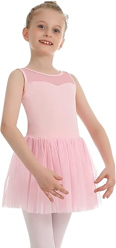 Miniatura 4 de Phineein Leotardos de ballet de manga corta para niñas, leotardos de baile con espalda hueca con falda