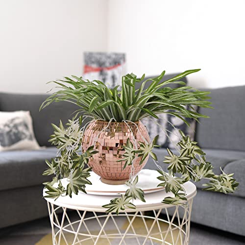 Boshen 6 Inch Disco Ball Planter Unique Hanging Disco Ball Plant Holder For Window Boho Disco Ball Decor Plant Pots For Indoor Plants, For Plant Lover - Rose Gold #TOP4