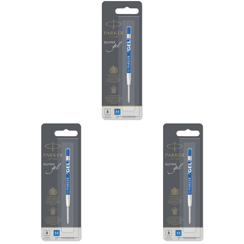 Parker 1950346 Jel Tükenmez Kalem Yedeği, Orta Kalınlıkta Uç, Mavi, gri 3lü paket