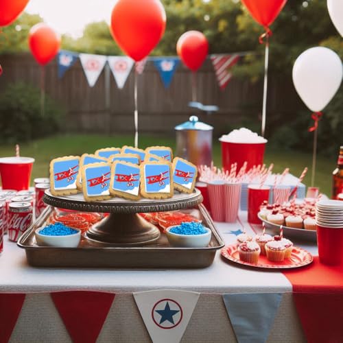 Image of Airplane Cookies Theme 24 Pack Cookies Individually Wrapped | Red Glider Blue Sky Clouds Treats Dessert Birthday Party Baby Shower Aviation