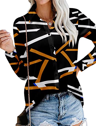 Image of Magritta Women's Shirts Fashion Casual Loose Fit Long Sleeve Button Down Lightweight Collared Blouse Tops