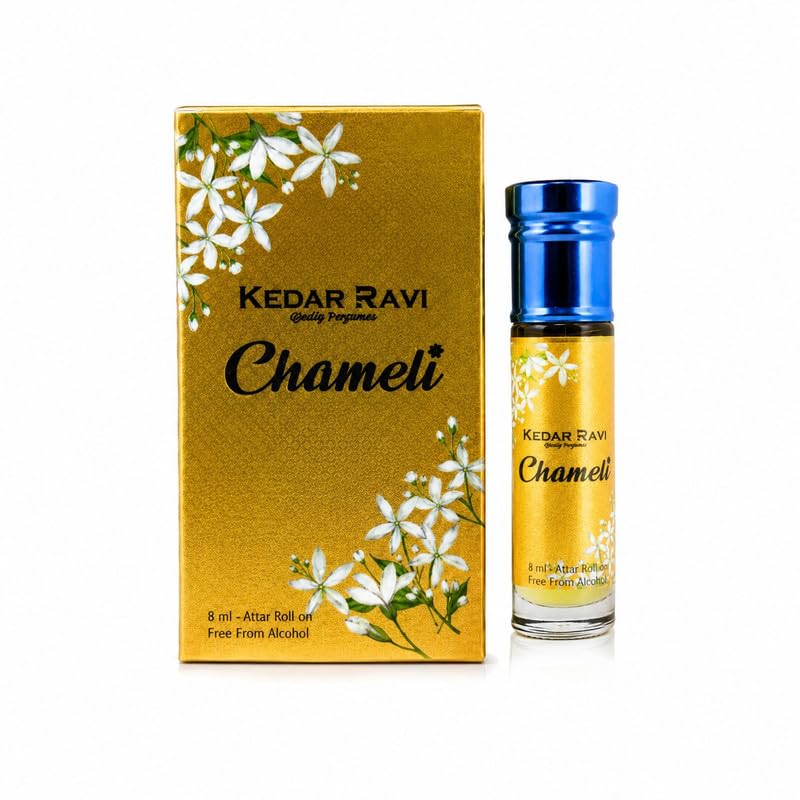 KEDAR RAVI Chameli Attar Roll-On 8ml | Long Lasting Premium Perfume Oil | Alcohol Free Traditional Attar for Men & Women | Natural Fragrance Roll On for Daily Wear & Special Occasions