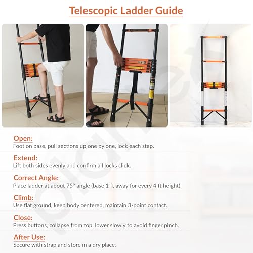 Image of Plantex 1.9m (6.23 ft.) Telescopic Ladder /Carbon Steel 5-Steps Portable & Compact Ladder /Foldable Multipurpose Collapsible Ladder for Home & Outdoor Use - (Orange)