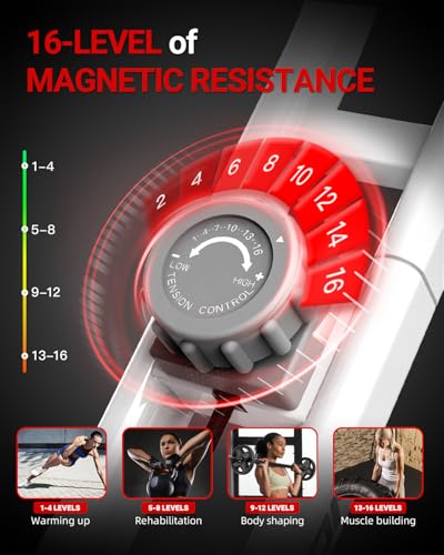 HARISON Folding Exercise Bike 350 LBS Capacity, 5 in 1 Bluetooth Stationary Bikes for Home with 16-Level Resistance and Arm Resistance Bands, Magnetic X-Bike with LCD Monitor & Back Support (HR-X3LWhite)