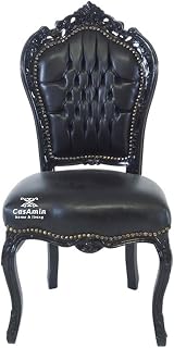 Accent Chair French Louis - Silla de comedor estilo barroco en piel negra como para decoración del hogar