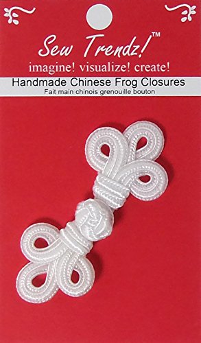 Handmade Chinese Frogs Button Closures- White -3"x1.25"-Small Size Double Three Loop - 1 Pair/pk