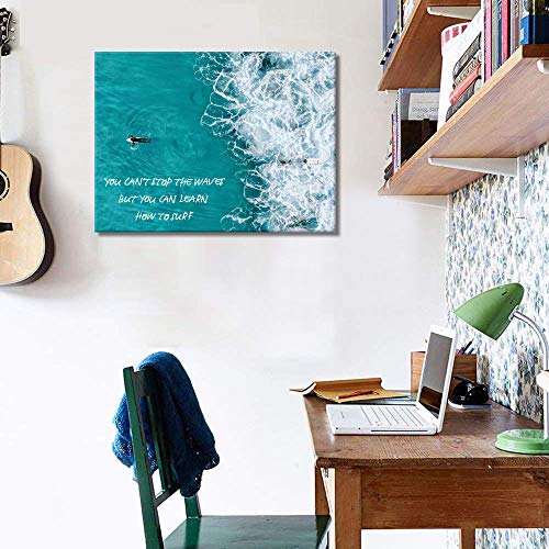 Welmeco Wall Art Decor Inspirational Quotes Learn To Surfing In Teal Sea Poster Positive Canvas Wall Art Prints Framed Motivation Wall Decor For Modern Home Office Living Room Decoration (24X32) #TOP1