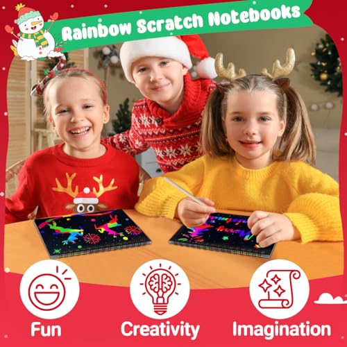 Image of ZMLM 24 Pack Rainbow Art Scratch Notebooks for Kids Birthday Party Favors (Christmas, 16)