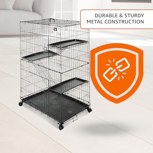 Image of amazon basics Multi-Level 3-Tier Cat Playpen Cage | Large | Spacious Metal Enclosure with Platforms & Removable Tray (Black),1