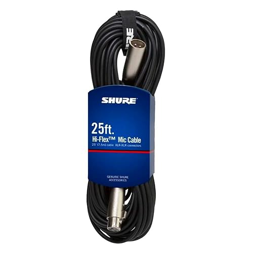 Shure C25J 25-foot Hi-Flex Cable with Chrome XLR Connectors, Black - 25-feet - Hi-Flex, Chrome XLR Connectors