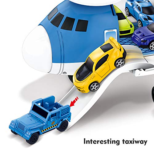 BeebeeRun Transport Cargo Airplane Toys - Car Toys for 3 4 5 Year Old Boys, 9 in 1 Take Apart Plane Toys Including 8 Sports Cars and 1 Helicopter, Gift for Boys