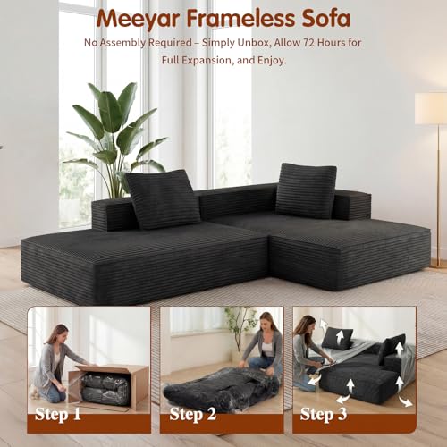 Image of Modular Sectional Sofa, Cloud Sectional Couch with Deep Seat, Modern L-Shape Sofa Couch with Chaise,Upholstered Boneless Couches for Living Room Bedroom (Black, Right Facing Chaise)