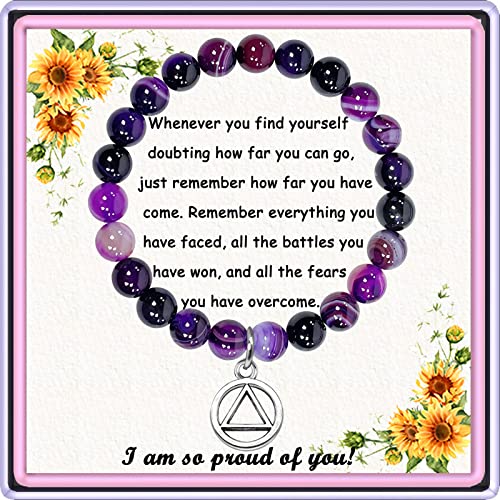 Sobriety Gifts for Women Men Addiction Recovery Gifts Amethyst Healing Bracelet AA Alcoholics Anonymous Jewelry New Beginnings Gift