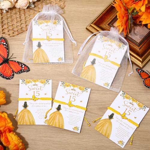 Image of Wenqik 25 Pcs Quinceanera Butterfly Bracelet Adjustable Strings Cute Butterfly Charms for Woven Bracelets Accessories Quinceanera Party Favors(Gold)