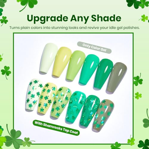 Image of Beetles Shamrock Gel Top Coat, Clover Glitter Top Coat Gel Nail Polish with Four-Leaf Clover Sequins Overlay No Wipe Shine Finish Long Lasting Soak Off U v Lamp Nail Art Design Manicure Diy at Home