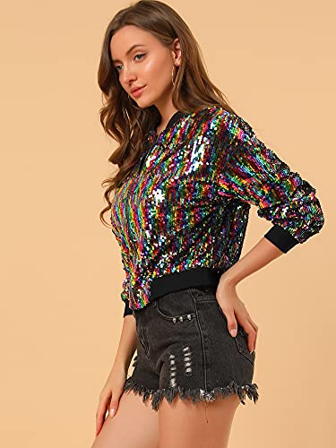 Veste bomber à paillettes manches longues veste colorée taille Medium - 4