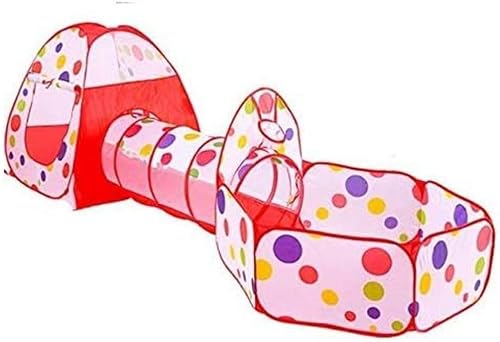 3pc Kids Play Tent for Girls with Ball Pit, Crawl Tunnel, Princess Tents for Toddlers (RED)