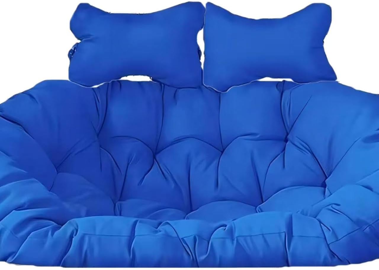 2-Seater（Cushion only） Removable Thickened Hanging Mattress Replacement with Pillow Round Hammock Chair Cushion Courtyard Egg Basket Swing Cushion (E)