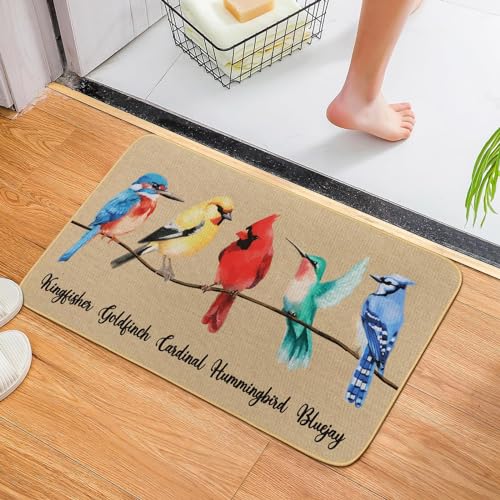 Percozzi Bird Kitchen mats Set of 2, Robin Cadinal Door mat Indoor Outdoor Rug, Hummingbirds Cardinal Kitchen Floor Mat Decor 17x29 and 17x47 Inch — view 2