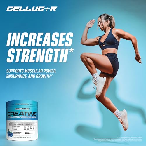 Image of Cellucor Creatine Powder, Blue Raspberry Flavor - Increases Strength, Lean Muscle Mass & Endurance, Micronized Creatine for Fast Absorption, 5g Creatine per Serving, 50 Servings