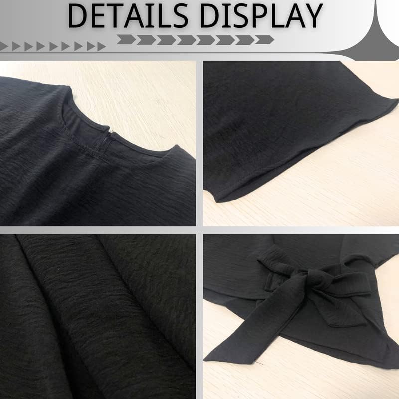 CORIRESHA Women's Batwing Sleeve Knot Side Tie Round Neck Loose Blouse Shirt Top - Image 5