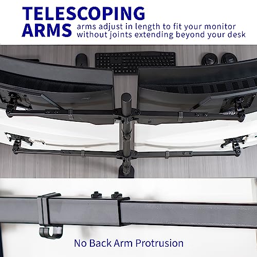 Image of VIVO Premium Quad Ultra Wide LCD LED 27 to 38 inch Monitor Desk Mount, Heavy Duty C-clamp, Extra Tall Pole, Adjustable Telescoping Arms, Flush Wall Setup, Fits 4 Screens, Black, STAND-TS38C-4