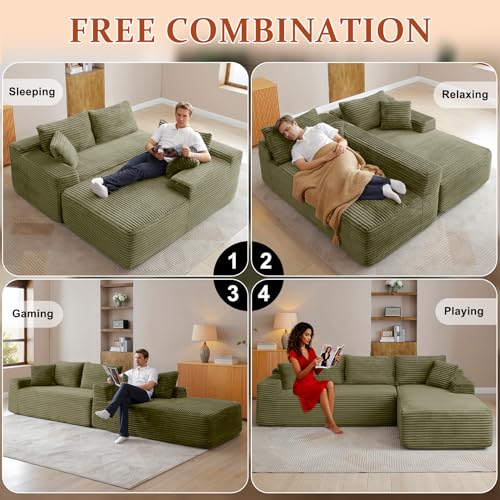 Image of 95 inch Boneless Couch for Living Room, L Shaped Modular Sectional Sofa
