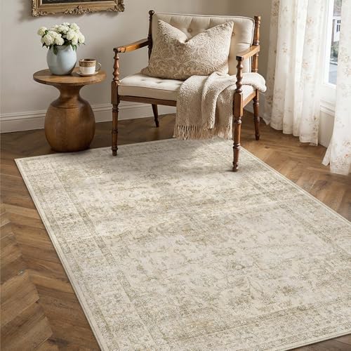 PureCozy Vintage Teppich Wohnzimmer 120x170cm Beige Waschbar Groß Teppiche – Ansicht 3