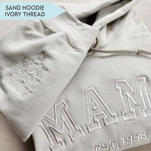 NAZENTI Personalized Embroidered Glitter Mama Sweatshirt With Kid Names On Sleeve, Mother’s Day Pullover, Grandma Crewneck, New Mom Apparel, Women’s Holiday Sweater, Gifts For Mothers Day D03