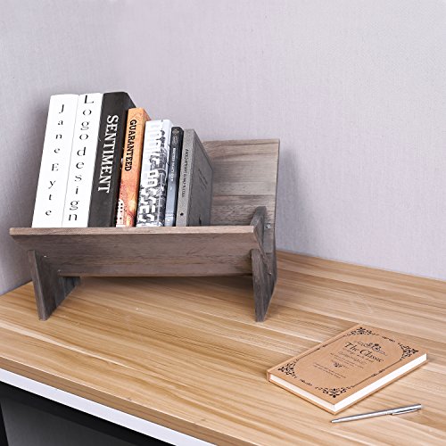Mygift Rustic Barnwood Gray Wood Tilted Bookcase, Desktop Decorative Storage Organizer Display Bookshelf #TOP3