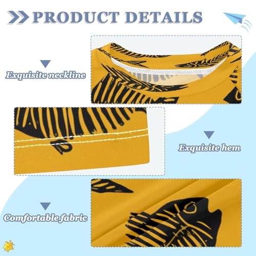 Boys Short Sleeve T-Shirts Fish Bones Yellow Pattern Rashguard Kids Swim Shirts Sun UPF 50+3