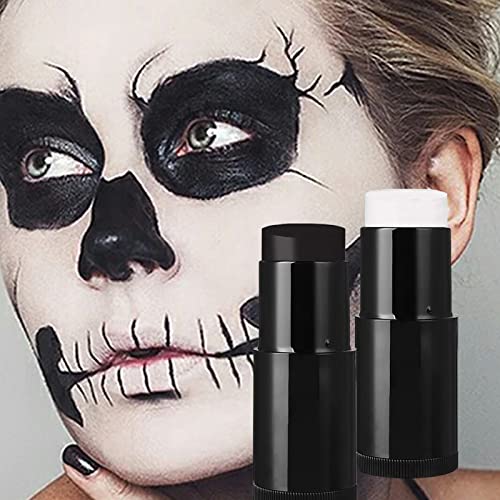 2Pcs White Black Face Body Paint Stick,Clown White Cream-Blendable Stick,Eye Black Stick,For Halloween Cosplay Or Sports,Waterproof Sweatproof Hypoallergenic (Black + White) #TOP6