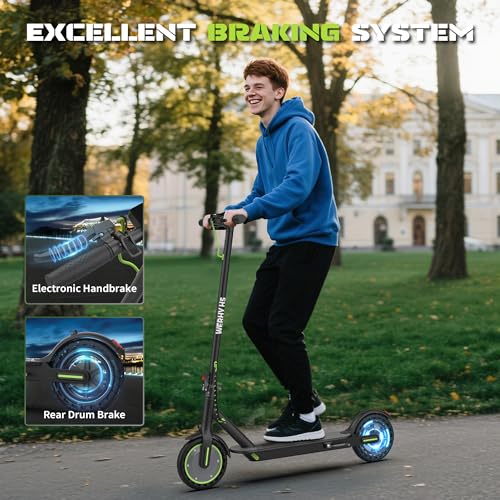 Image of WERHY Electric Scooter with 8.5 inch /10 inch Solid Tire, 350W /500W Powerful Motor & 19 /22 MPH Top Speed, 16 /25 Miles Range, Folding E Scooter with Dual Braking for Teens and Adults