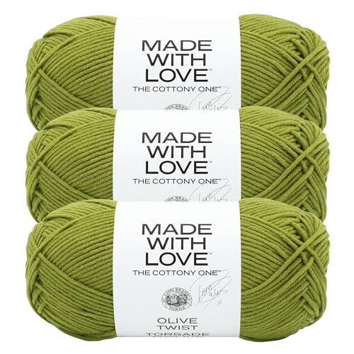 Image of Lion Brand Yarn Made with Love The Cottony One Yarn for Crocheting, Knitting, and Crafts, Olive Twist, 3 Pack