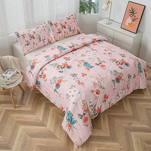 Toptree Colorful Floral Comforter Set Queen - Vintage Aesthetic Rose Floral Bedding Flower Pattern Comforter Cover Garden Theme Bedroom Decor Valentine's Day Gifts For Teens Women Adults (Pink) #TOP1