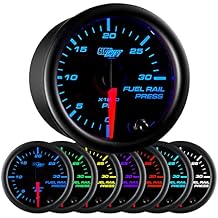 GlowShift Black 7 Color 30,000 PSI Fuel Rail Pressure Gauge - Compatible with 6.6L Chevy Duramax 2002-2018 & 5.9L / 6.7L Dodge Cummins 2003-2018 Diesel Trucks - Black Dial - Clear Lens - 2-1/16" 52mm