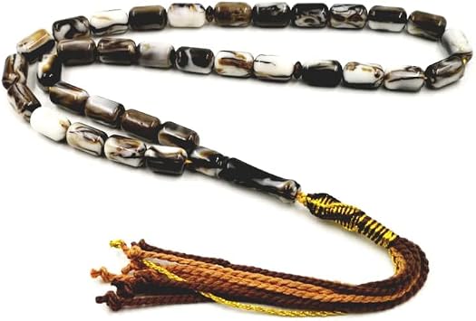 Tasbih Men Islamic Rosary 33 Beads Black- White Mastak Muslim Prayer Beads Misbaha Turkish tesbih Bracelets Ramadan Eid Gift 10x16mm x 45 Beads