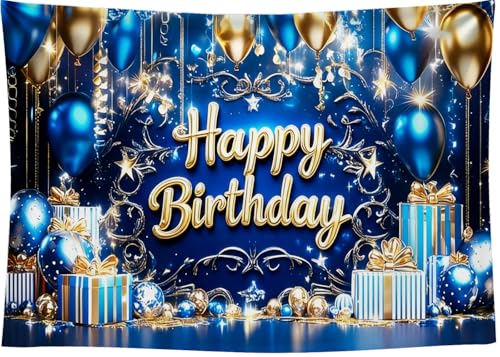 Fondo de cumpleaños azul y dorado 7x5 pies miniatura 7