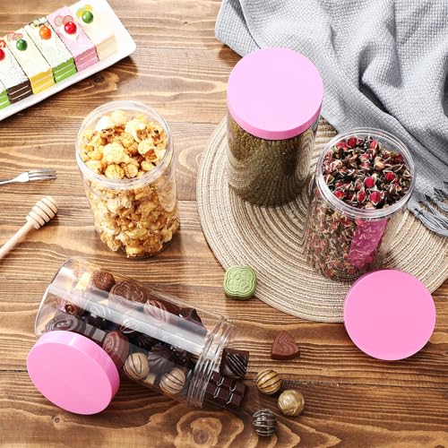 Image of Patelai 4 Pcs Plastic Jars Wide Mouth with Lids,32 Ounce,Pink