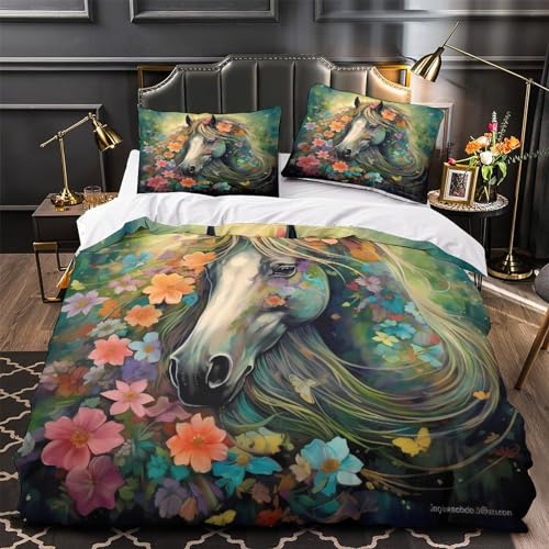 Parure de lit microfibre imprimé cheval housse couette 3 pièces 220x240 - 5