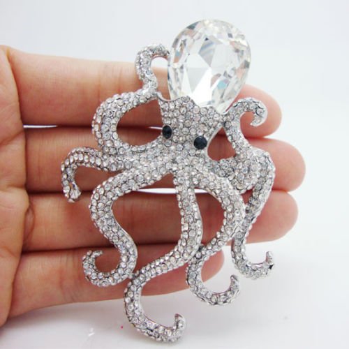 Image of TTjewelry 3.14 inch Octopus Animal Brooch Pin Pendant Clear Austria Crystal