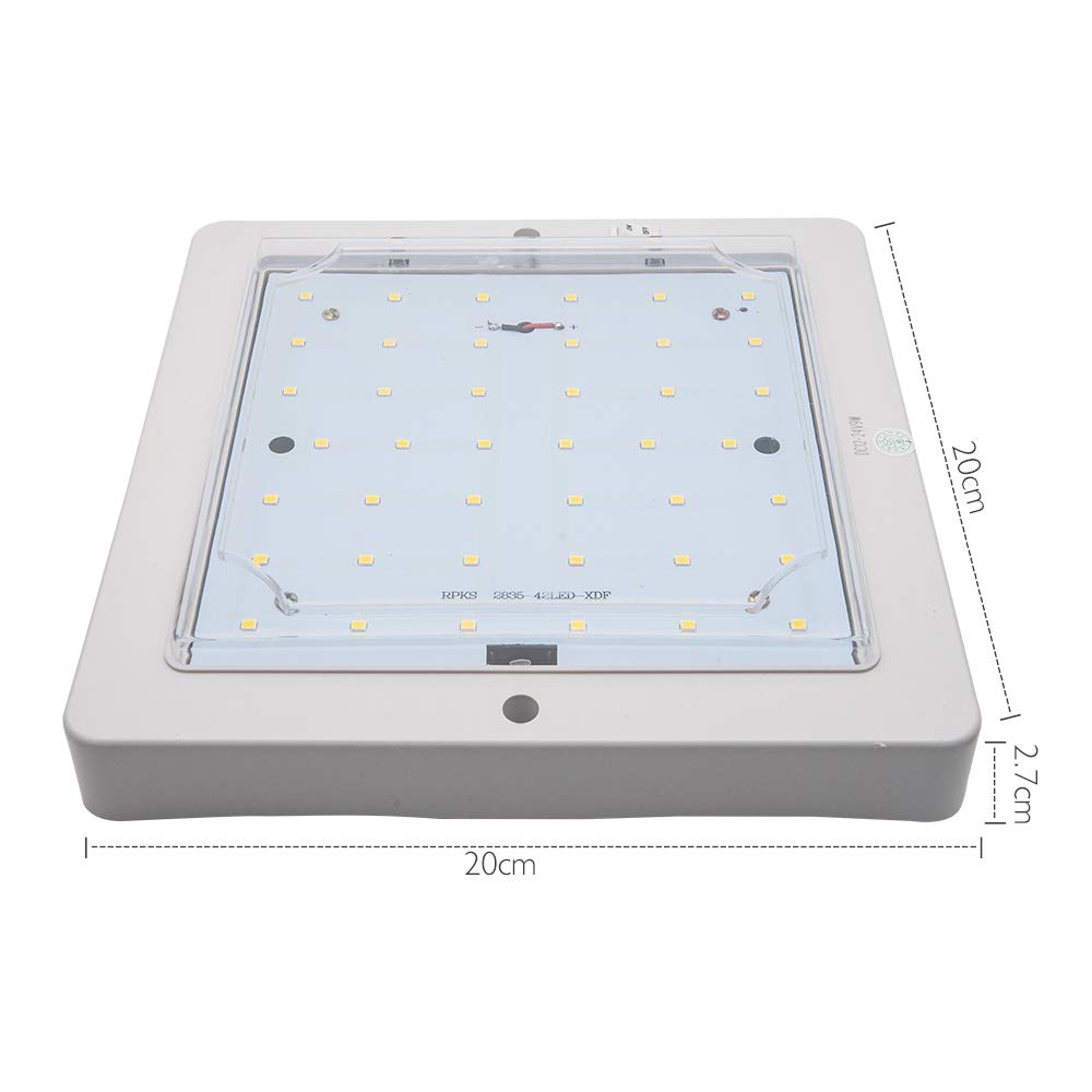 RILOER Plafoniera LED Per Interno Camper 12V 9W – Quadrata 20x20 Cm, Bianca, Con Interruttore, A Risparmio Energetico - 2