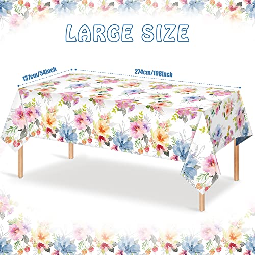 4Pcs Spring Floral Tablecloth,Watercolor Pink Purple Blue Flower Plastic Table Cover For Easter Decor, Summer Spring Picnic, Dining, Holiday, Weeding,Tea Party Supplies And Decorations,54 X 108 Inch #TOP1
