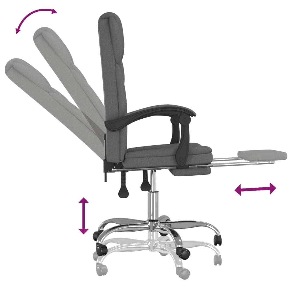 Silla de oficina con función reclinable, tela gris oscuro, respaldo y reposapiés ajustables, giratoria 360°, silla de escritorio transpirable con ruedas para ergonomía