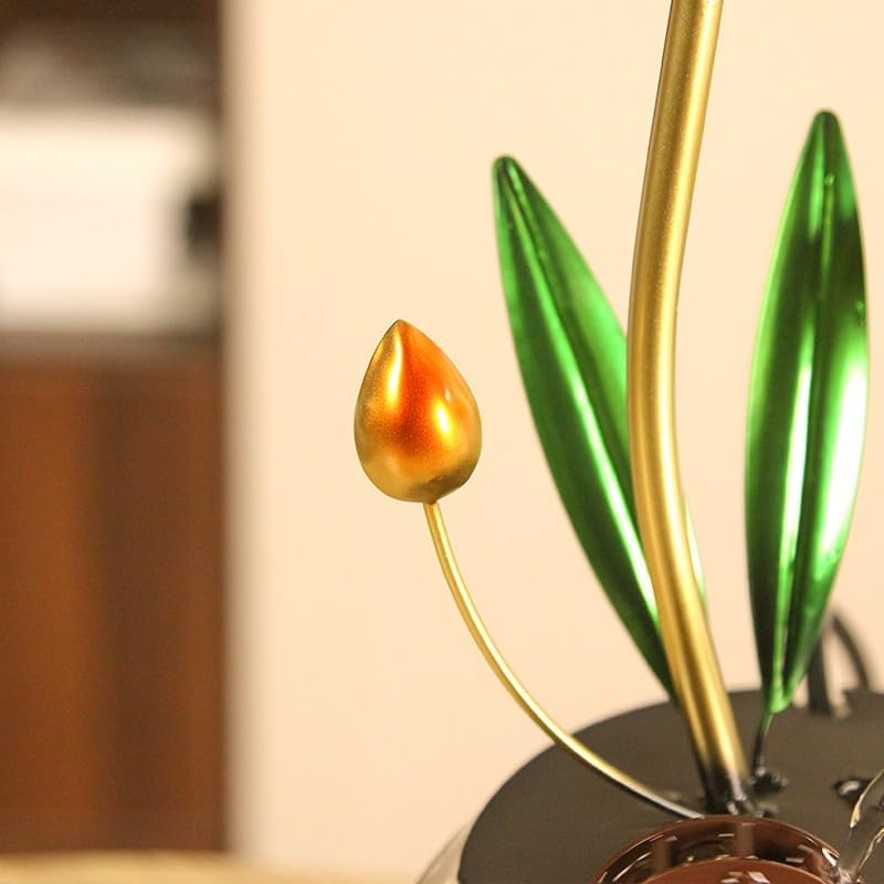 Zen Tabletop Fountain Fish Tank Decor with LED Light, Flowing Water Lotus Bowl, Indoor Desktop Water Feature with 5 Free Crystals