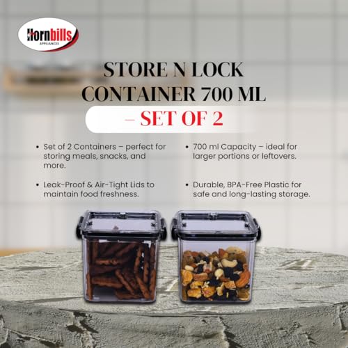 Image of HORNBILLS Seal & Lock Airtight Food Storage Containers Set - 700ml (Pack of 2) | Kitchen Organizing Accessories | Leakproof, BPA Free & Food Grade Material Plastic Boxes For Kitchen & Fridge Organizer
